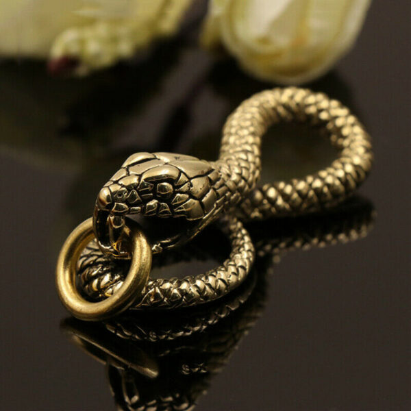 Solid Brass Snake Shape Keychain with O ring Charm Pendant