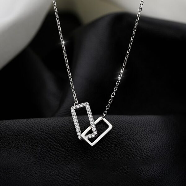 925 Sterling Simple Silver Double-Layer Square Pendant Necklace 2