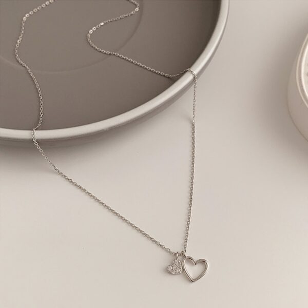 Imitation platinum Double Heart Pendant Sparkling Necklace