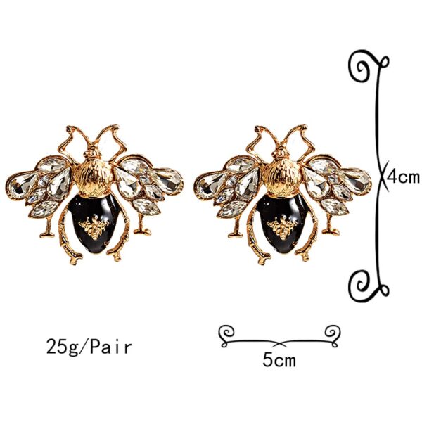 Bohemian Crystal Rhinestone Black and Gold Bee Stud Earrings 4