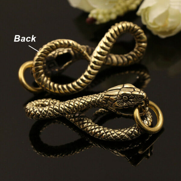 Solid Brass Snake Shape Keychain with O ring Charm Pendant 3