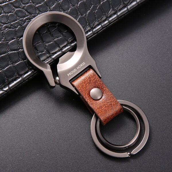 Metal Leather Combination Keychain Men's Waist Hanging Car Double Key Ring 1
