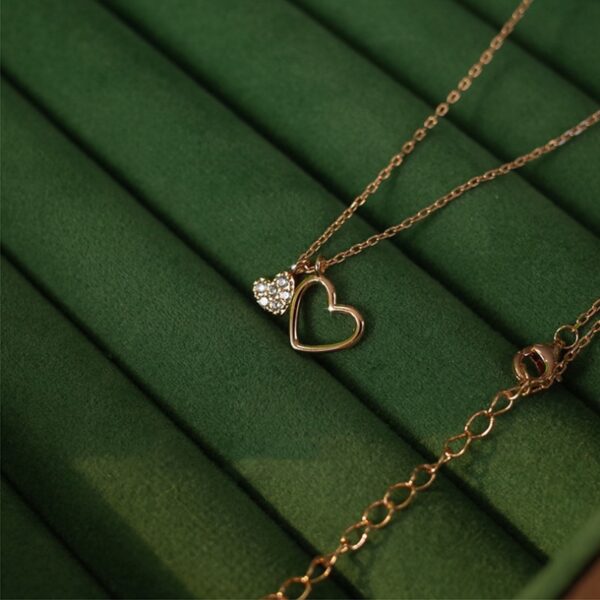 Gold Double Heart Pendant Sparkling Necklace