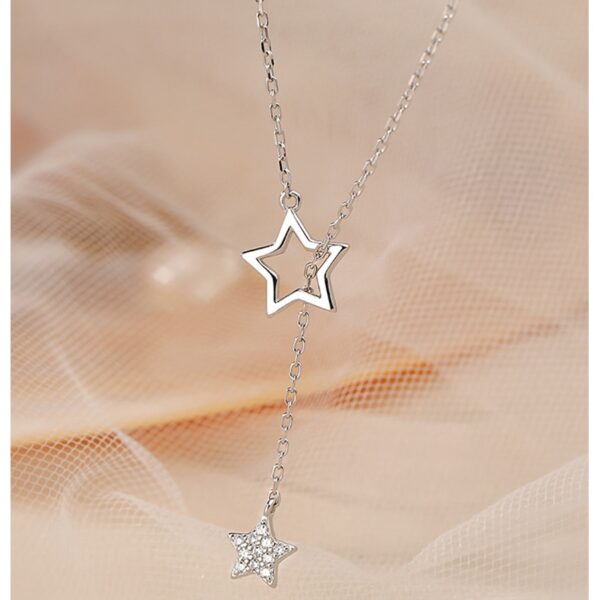 925 Sterling Silver Shiny Star Choker Drop Charm Necklace 2