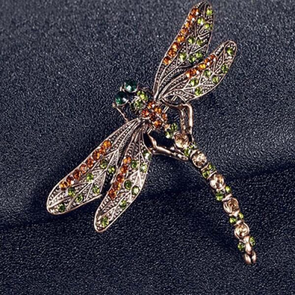 Vintage Light Yellow Gold Dragonfly Brooches 1