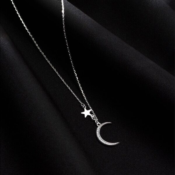 925 Sterling Silver Moon and Tiny Star Chain Pendant Necklace 3