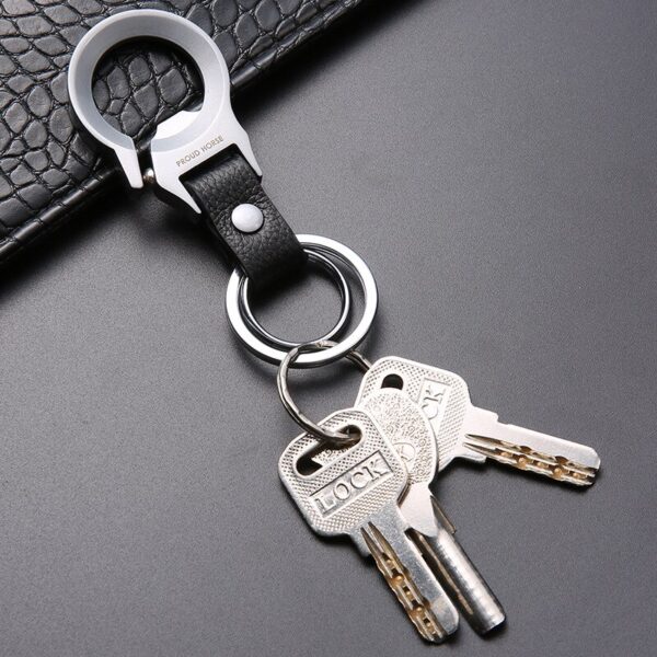 Metal Leather Combination Keychain Men's Waist Hanging Car Double Key Ring 2