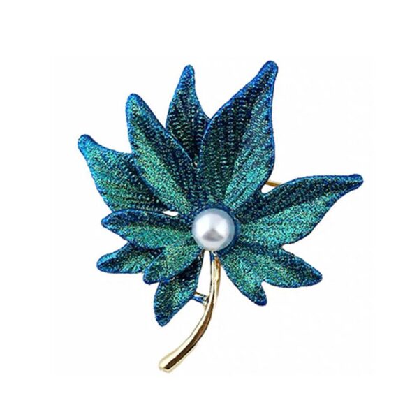 Crystal Maple Leaf Brooch Pin With Faux Pearl 3