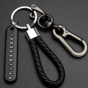 Carabiner Keychain Anti-lost Car Key Ring Holder with Leather Strap