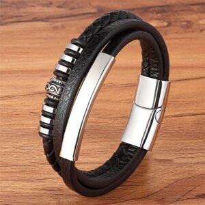 Multi Layer Stainless Steel and Genuine Leather Bracelet 1