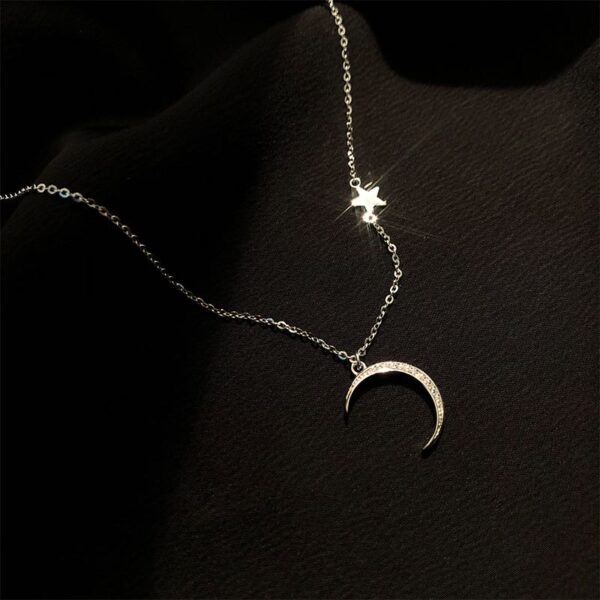 925 Sterling Silver Moon and Tiny Star Chain Pendant Necklace 1