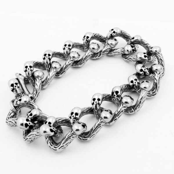 Stainless Steel Double Skull Link Bracelet 3