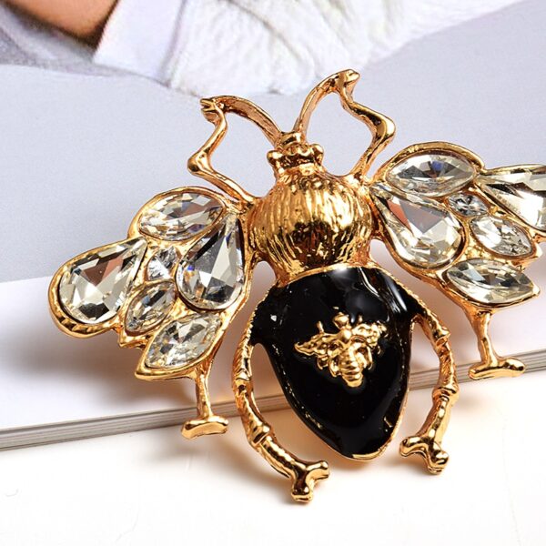 Bohemian Crystal Rhinestone Black and Gold Bee Stud Earrings