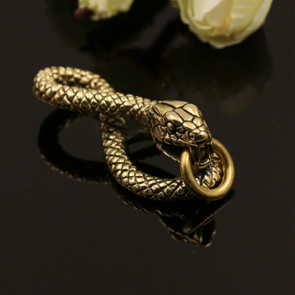 Solid Brass Snake Shape Keychain with O ring Charm Pendant 4