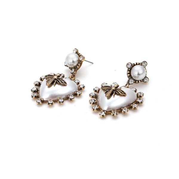 Heart Shaped Pearl Bee Diamond Earrings