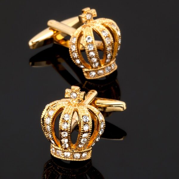 Gold Crystal Crown Cufflinks For Men