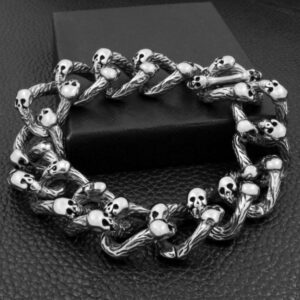 Stainless Steel Double Skull Link Bracelet