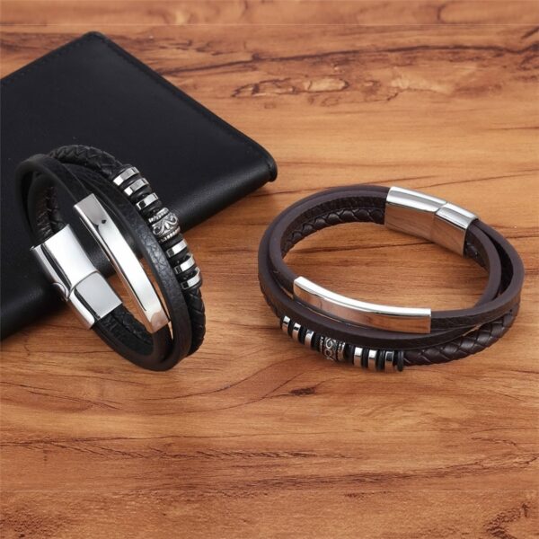Multi Layer Stainless Steel and Genuine Leather Bracelet 6