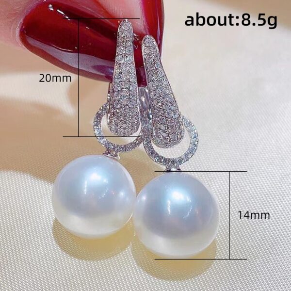 Imitation Pearl Silver Dangle Women Earrings Bling CZ