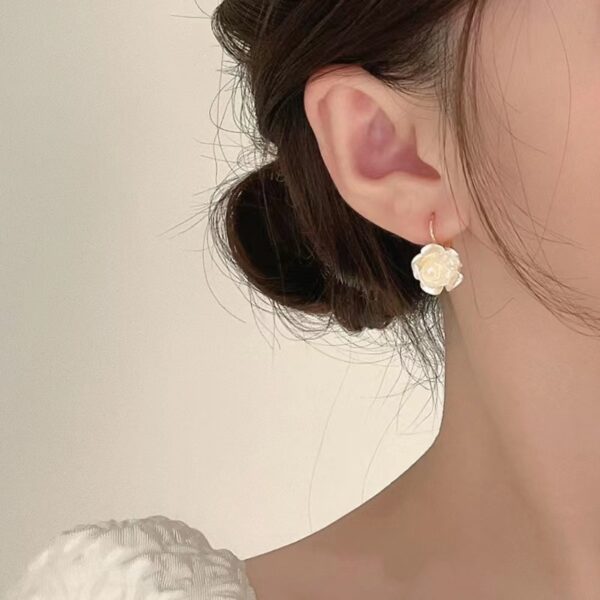 Camellia Earrings White Flower Drop Earrings Women Jewelry 3