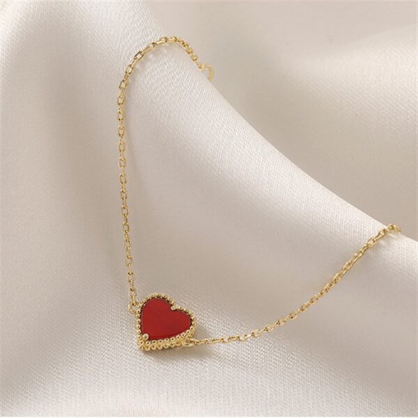 925 Sterling Silver Red Heart Shaped Agate Bracelet Women 3