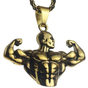 Gold Bodybuilding Statue Pendant Fitness Necklace