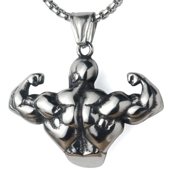 Silver Bodybuilding Statue Pendant Fitness Necklace