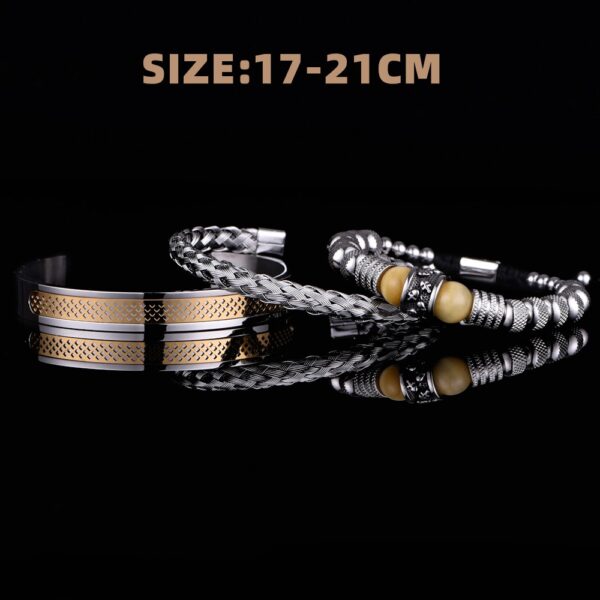 Stainless Steel Skull Rope Bracelet Set of 3 4