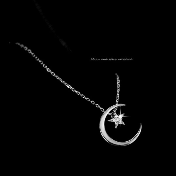 Moon Star Sparkling 925 Sterling Silver Necklace 3