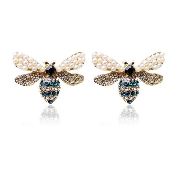 Bumble Bee Stud Earrings With Cubic Zirconia And Faux Pearl