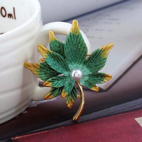 Yellow and green Crystal Maple Leaf Brooch