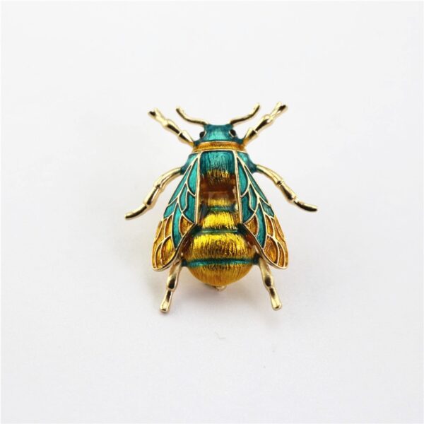 Gold and Green Yellow and Blue Enamel Bumblebee Insect Brooch