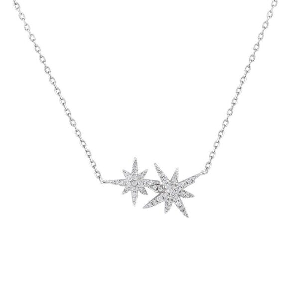 Leaf Shape 925 Sterling Silver and CZ Pendant Necklace 2