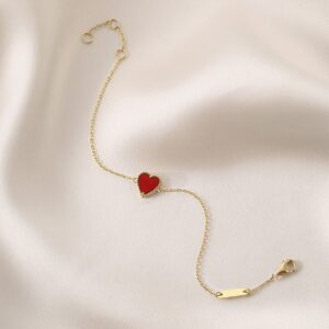 925 Sterling Silver Red Heart Shaped Agate Bracelet Women