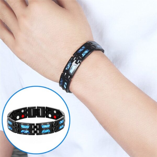 Blue Carbon Fiber Titanium Power Magnetic Bracelet 4