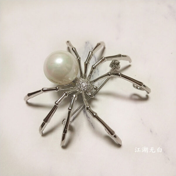 White Large Faux Pearl Spider Brooch