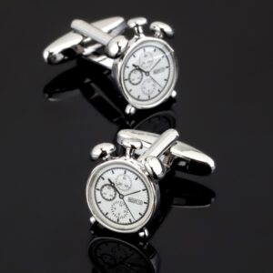 clock Watch movement mechanism Silver cufflinks