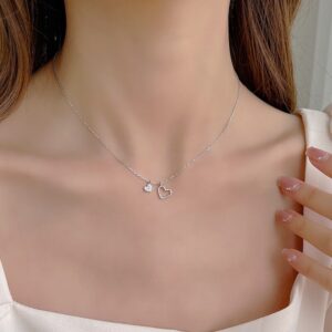 Sterling Silver Double Heart Pendant Sparkling Necklace