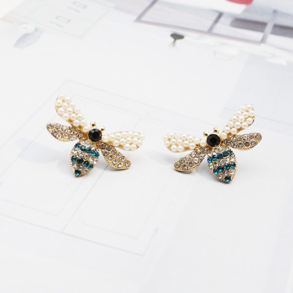 Bumble Bee Stud Earrings With Cubic Zirconia And Faux Pearl 3