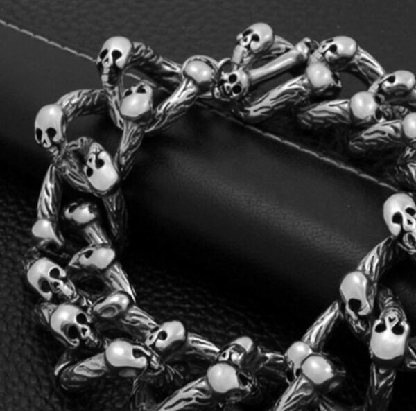 Stainless Steel Double Skull Link Bracelet 2