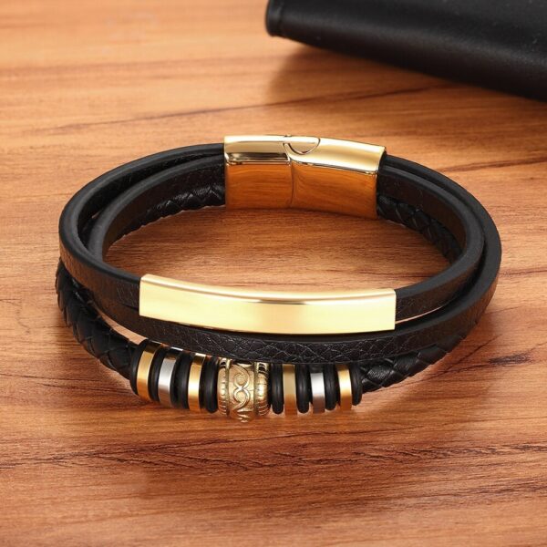 Multi Layer Stainless Steel and Genuine Leather Bracelet 3