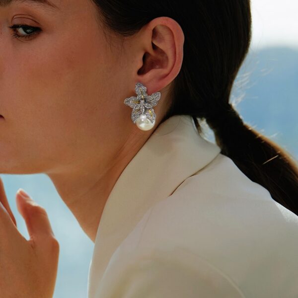 Pearl Flower Earrings Women Sparkling CZ Stone Jewelry 4