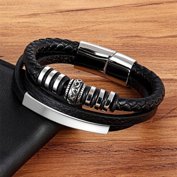 Multi Layer Stainless Steel and Genuine Leather Bracelet 2
