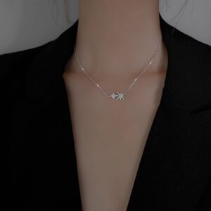 Leaf Shape 925 Sterling Silver and CZ Pendant Necklace