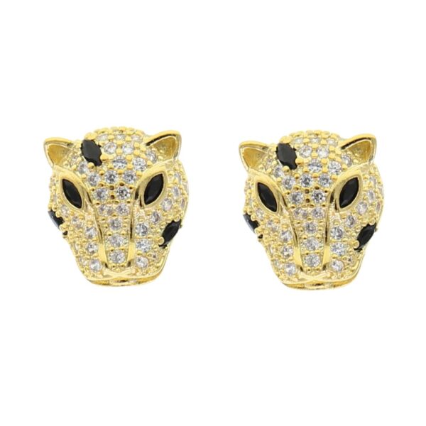 Gold and Black CZ Cubic Zirconia Jaguar Stud Earrings