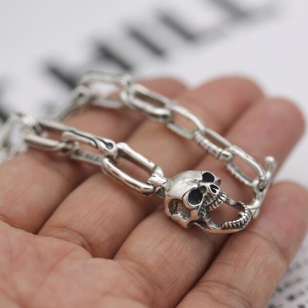 Mens 925 Sterling Silver Skull Bracelet 5