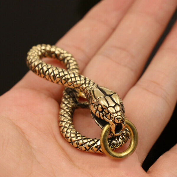 Solid Brass Snake Shape Keychain with O ring Charm Pendant 1