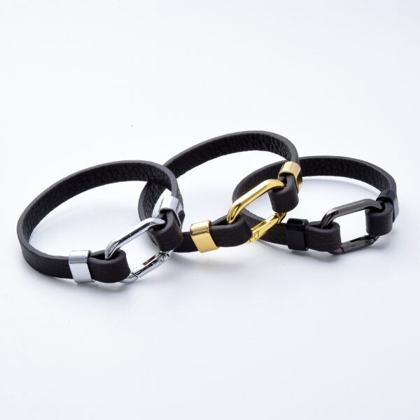 Black Leather Rope Charm Buckle Bracelet For Men
