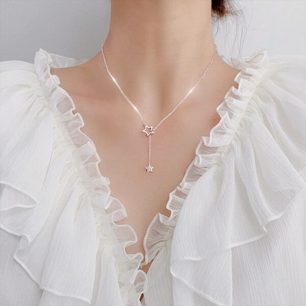 Rose gold 925 Silver Shiny Star Choker Drop Charm Necklace