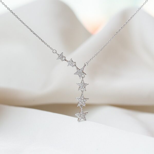 925 Sterling Silver Zircon Sparkling Open Star Pendant Necklace 2